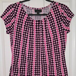 Worthington fun pink black dot business blouse petite medium